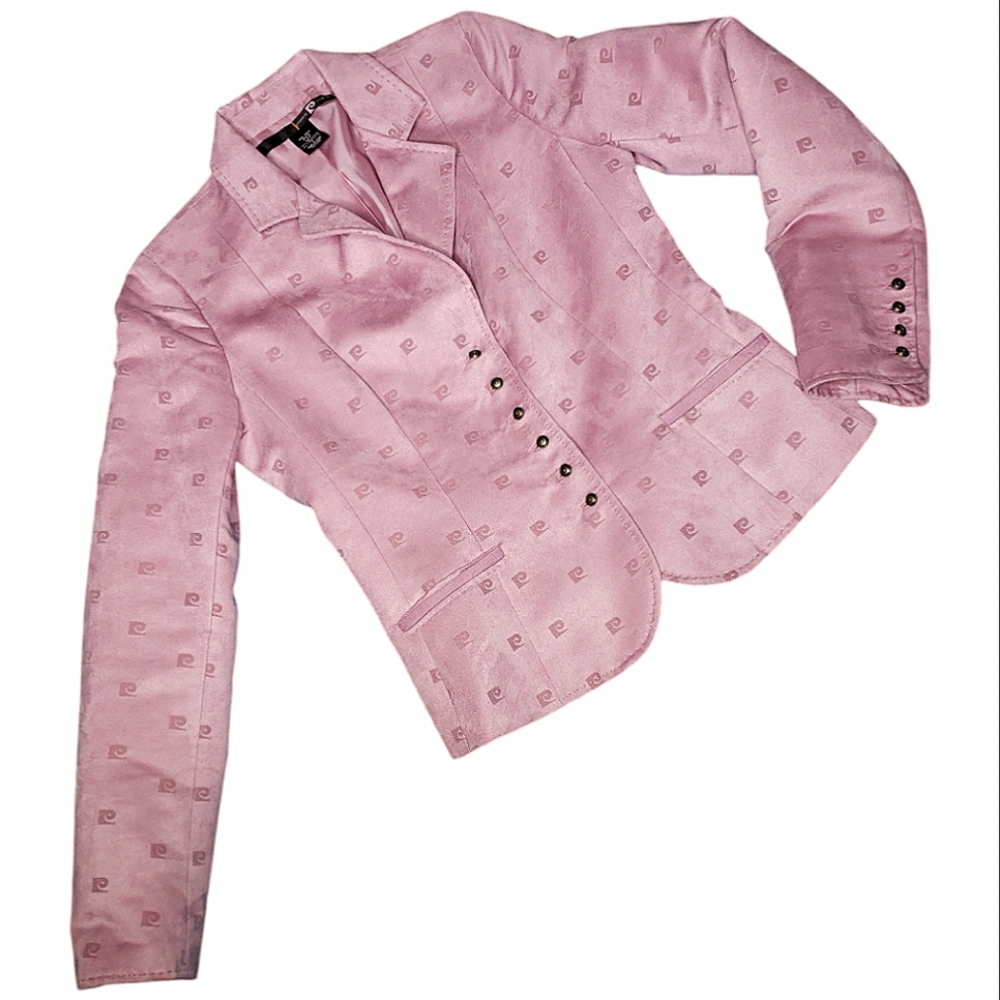 Pierre Cardin Trendy Faux Suede Blazer S Logo Stamped Print Fitted Quiet Luxury
